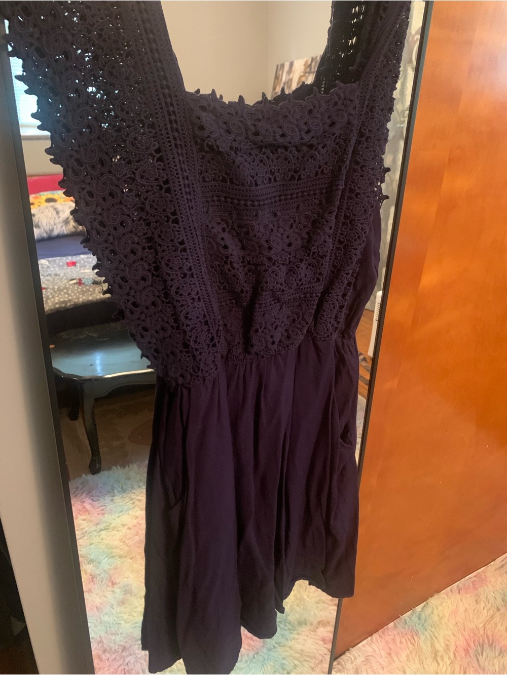 Crochet Bodice Sleeveless Mini Dress - Deep Plum NWOT